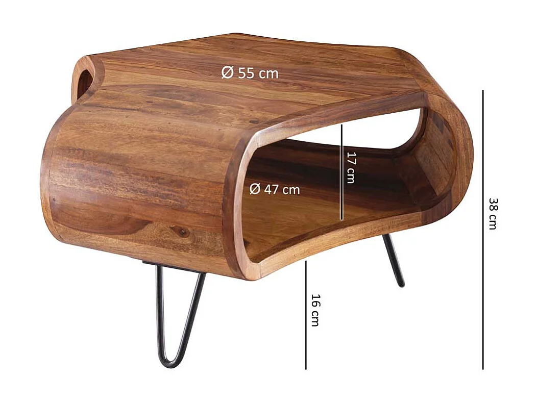 Design Couchtisch aus Sheesham Massivholz 60 cm breit