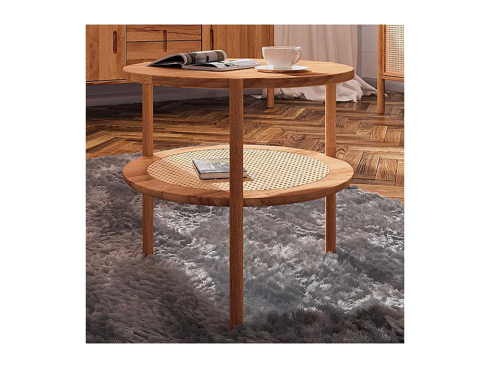 Moderner Wohnzimmertisch aus Rattan Geflecht Wildbuche Massivholz