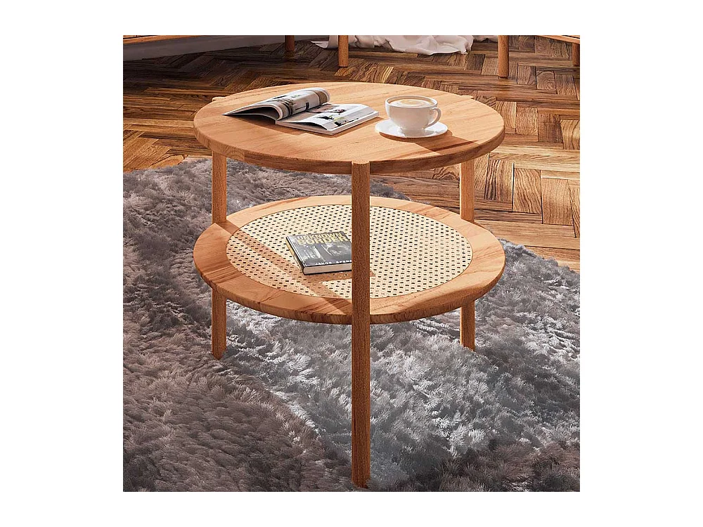 Moderner Wohnzimmertisch aus Rattan Geflecht Wildbuche Massivholz