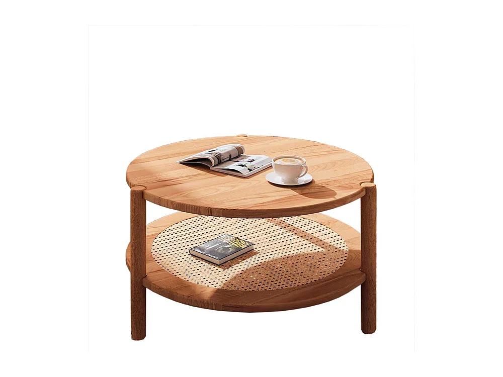 Moderner Wohnzimmertisch aus Rattan Geflecht Wildbuche Massivholz