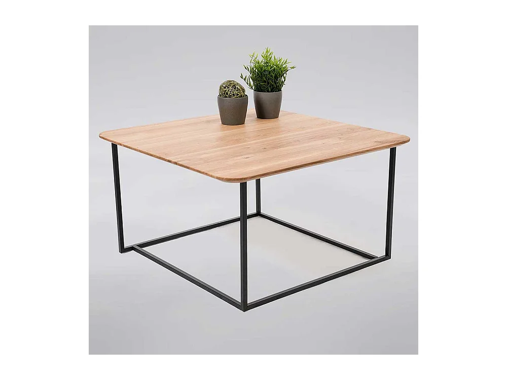 80x80 Wohnzimmertisch aus Wildeiche Massivholz Bügelgestell