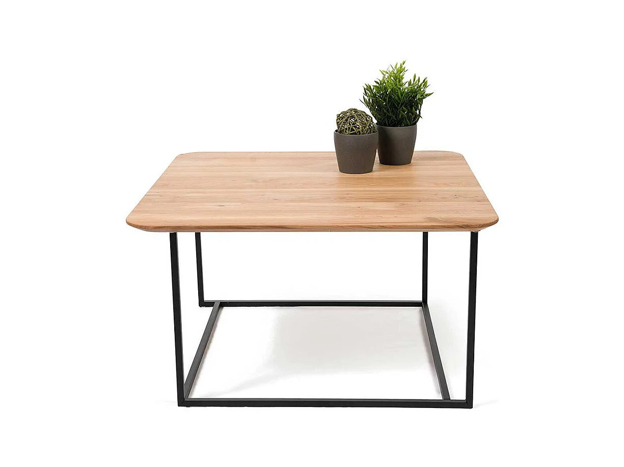 80x80 Wohnzimmertisch aus Wildeiche Massivholz Bügelgestell