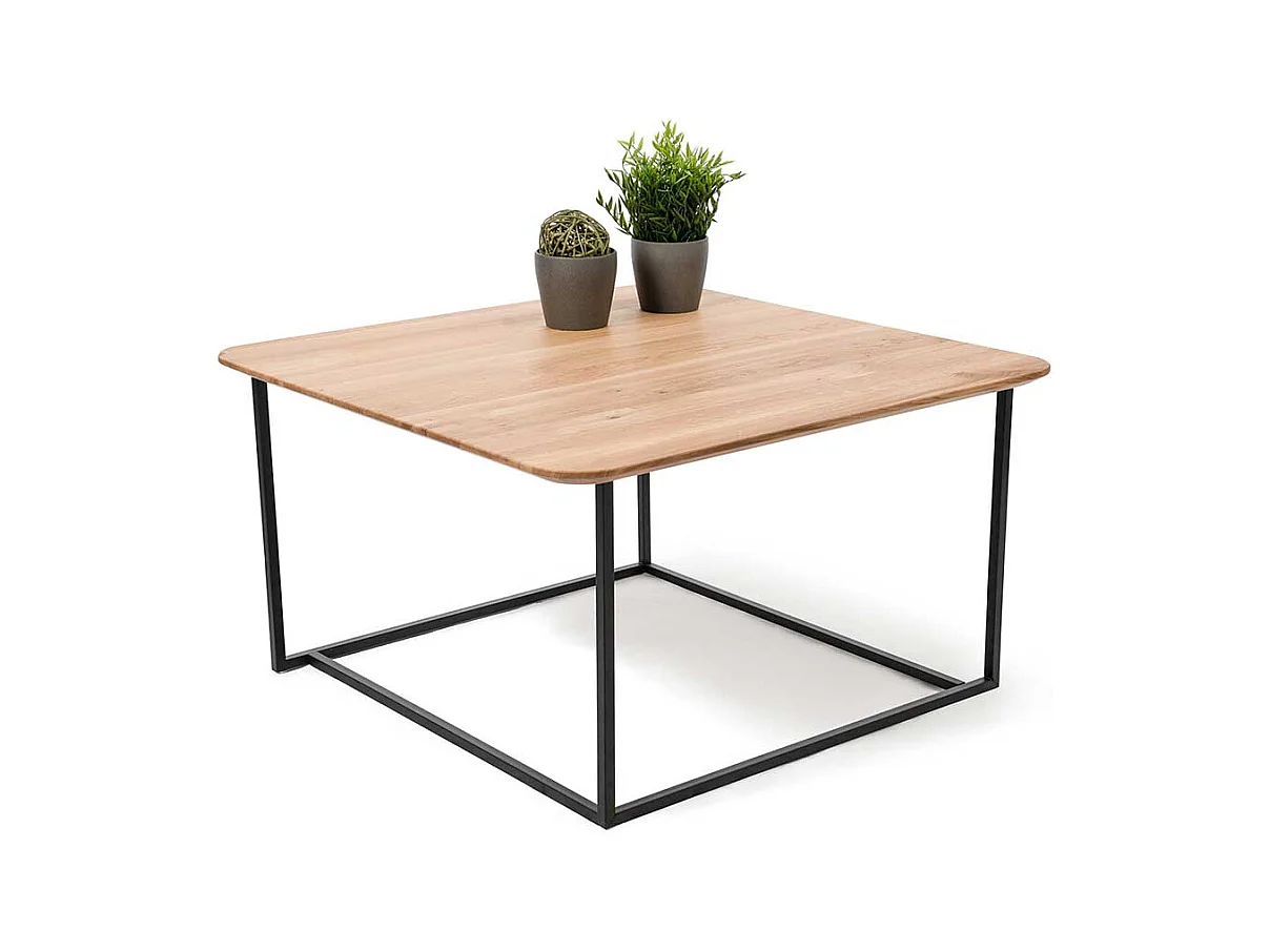 80x80 Wohnzimmertisch aus Wildeiche Massivholz Bügelgestell