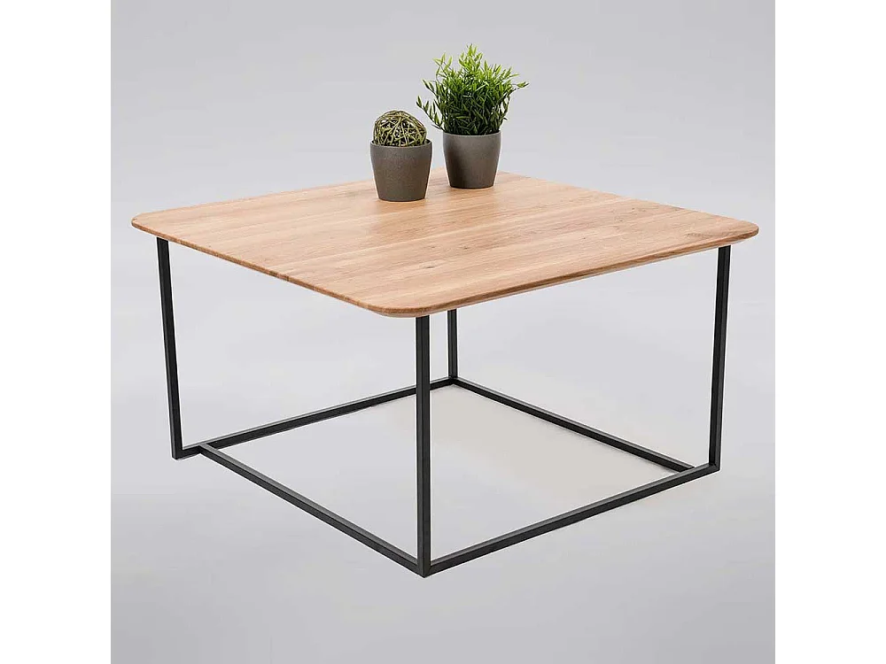 80x80 Wohnzimmertisch aus Wildeiche Massivholz Bügelgestell