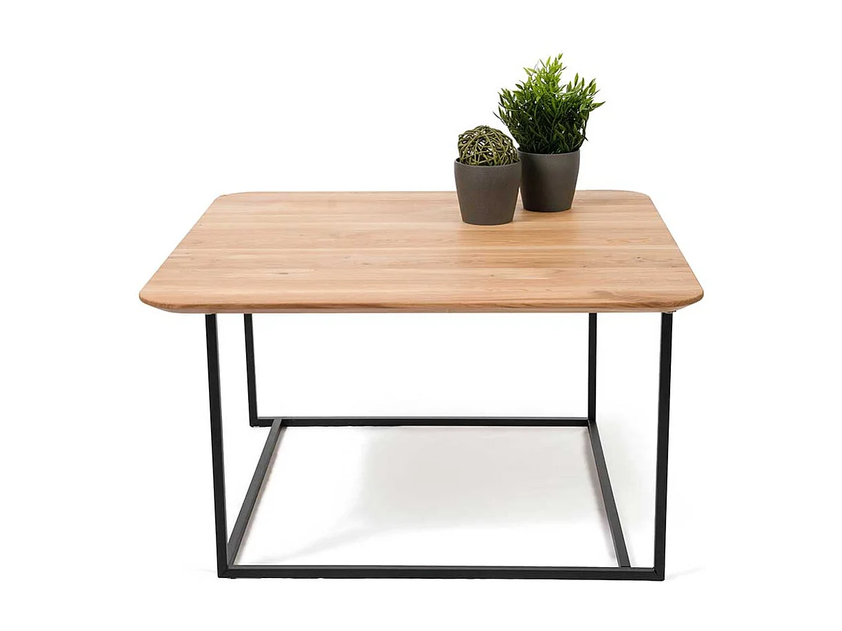 80x80 Wohnzimmertisch aus Wildeiche Massivholz Bügelgestell