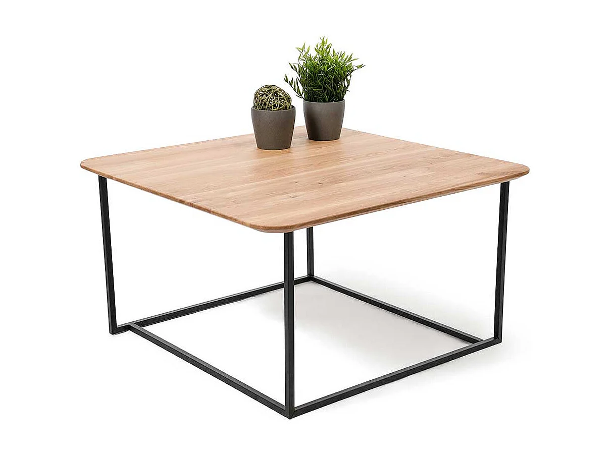 80x80 Wohnzimmertisch aus Wildeiche Massivholz Bügelgestell