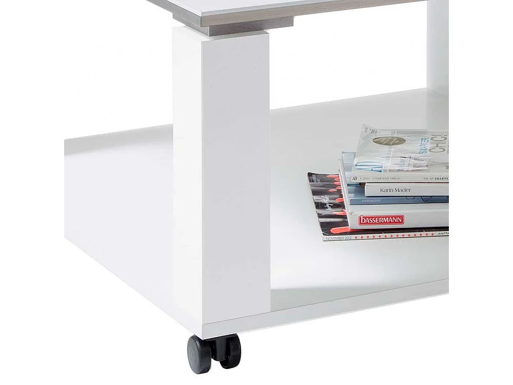 Hochglanz Couchtisch 76x76 cm in Weiß Rollen