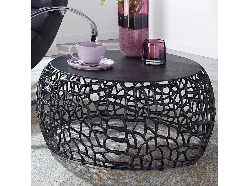 Couchtisch Metall Schwarz aus Aluminium 66 cm Durchmesser