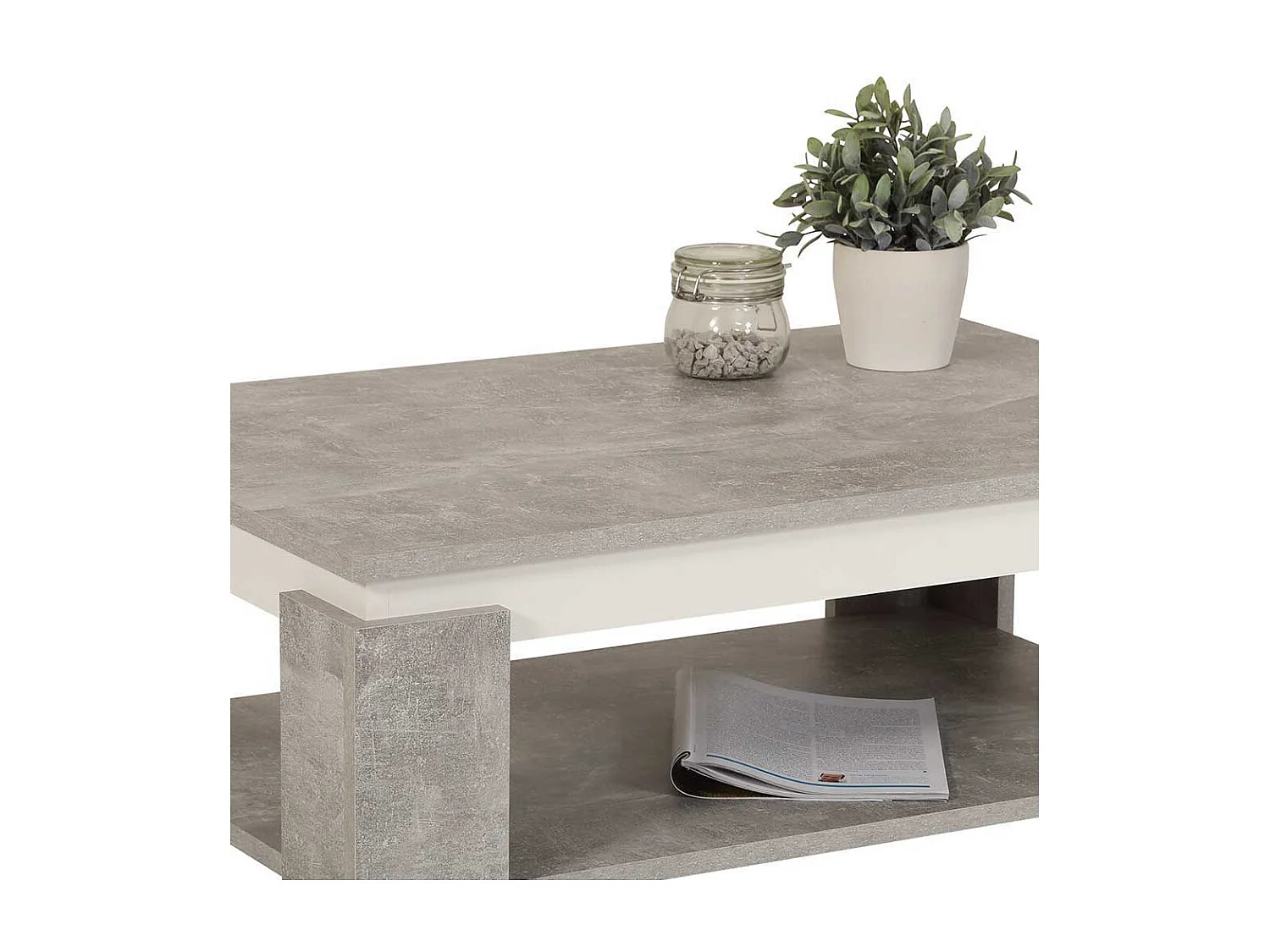 Sofatisch in Beton Grau und Weiß 90 cm breit