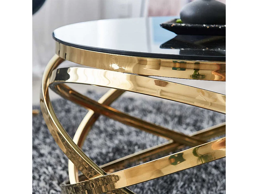 Glas und Metall Couchtisch in Goldfarben und Grau 42 cm hoch