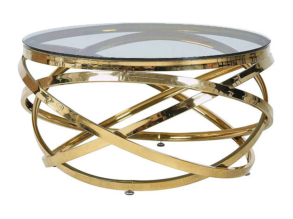 Glas und Metall Couchtisch in Goldfarben und Grau 42 cm hoch