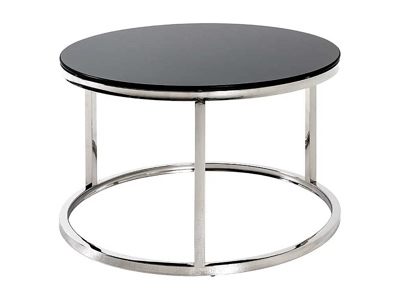Runder Wohnzimmertisch mit Schwarzglasplatte Bügelgestell aus Edelstahl