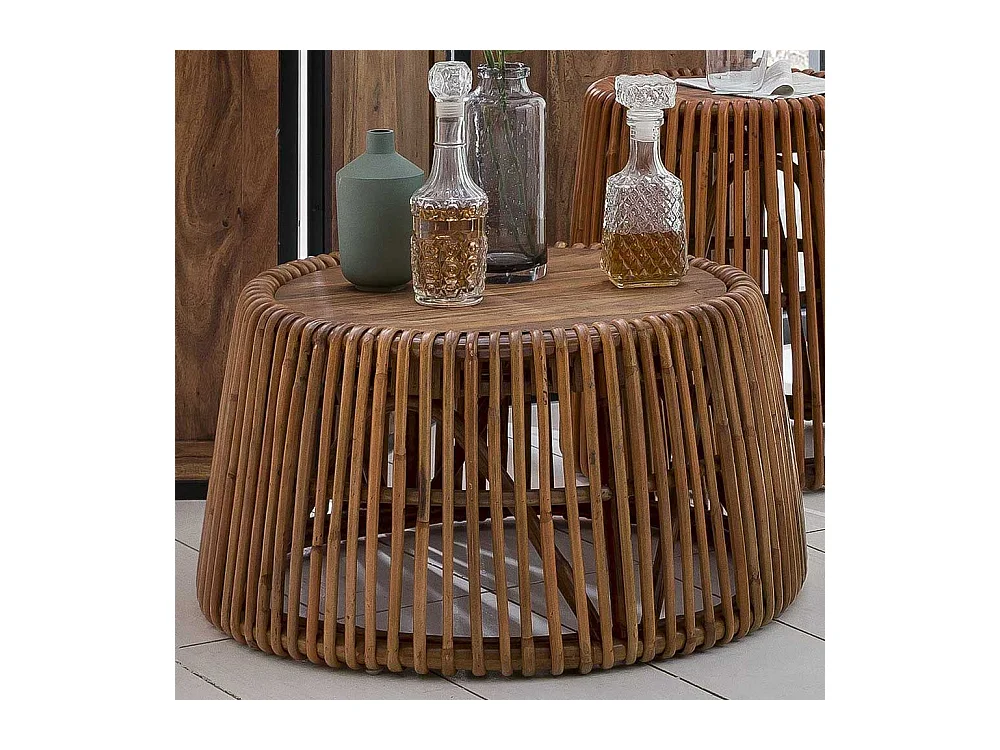 Couchtisch aus Rattan Teak Recyclingholz