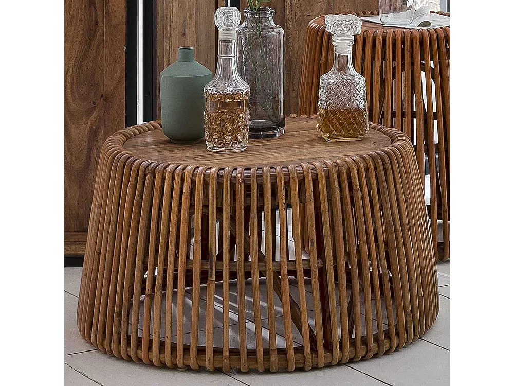 Couchtisch aus Rattan Teak Recyclingholz