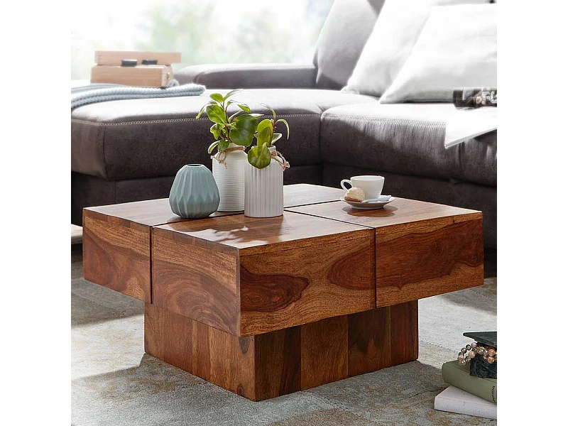 Massivholz Wohnzimmer Tisch mit quadratischer Tischplatte 30 cm hoch