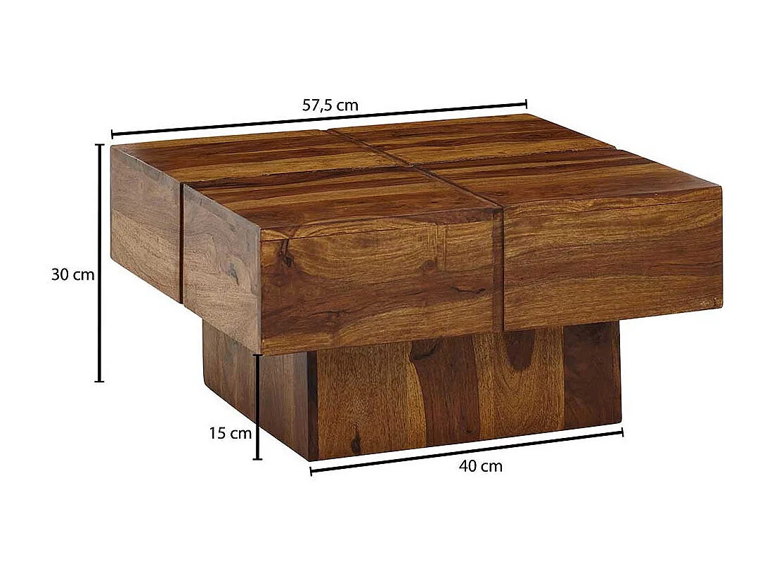 Massivholz Wohnzimmer Tisch mit quadratischer Tischplatte 30 cm hoch