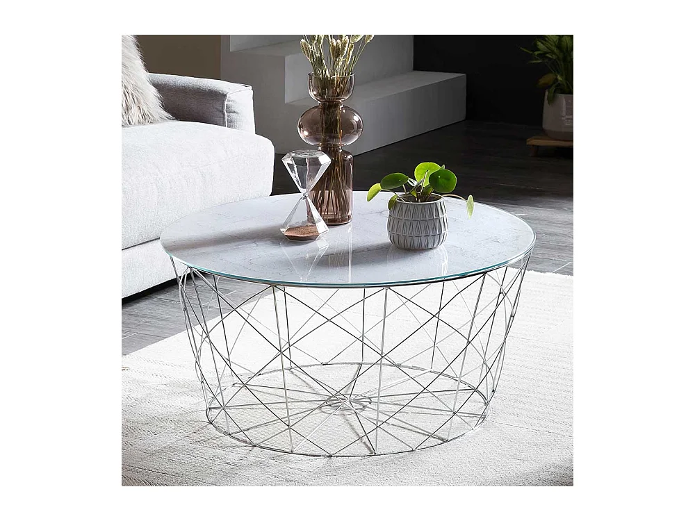 Wohnzimmertisch in Weiß und Chrom Drahtgestell