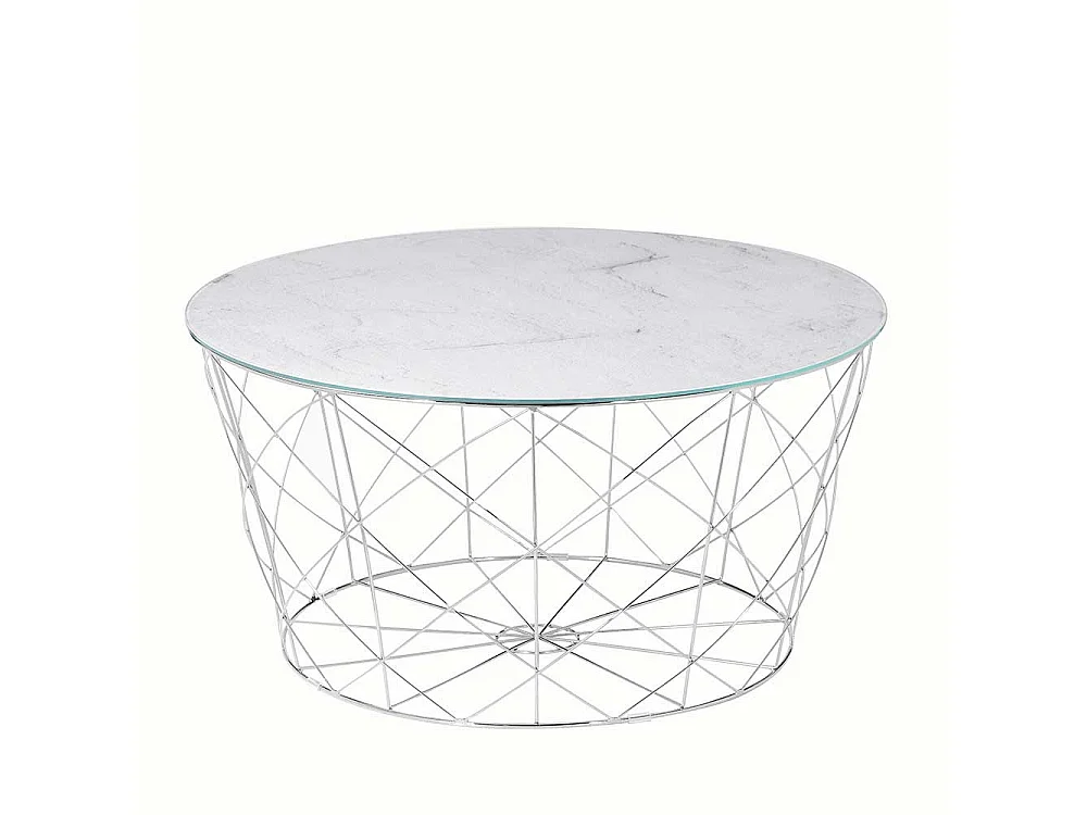 Wohnzimmertisch in Weiß und Chrom Drahtgestell