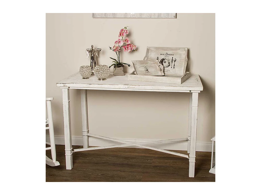 Konsoltisch Shabby Chic in Antikweiß Tanne Massivholz