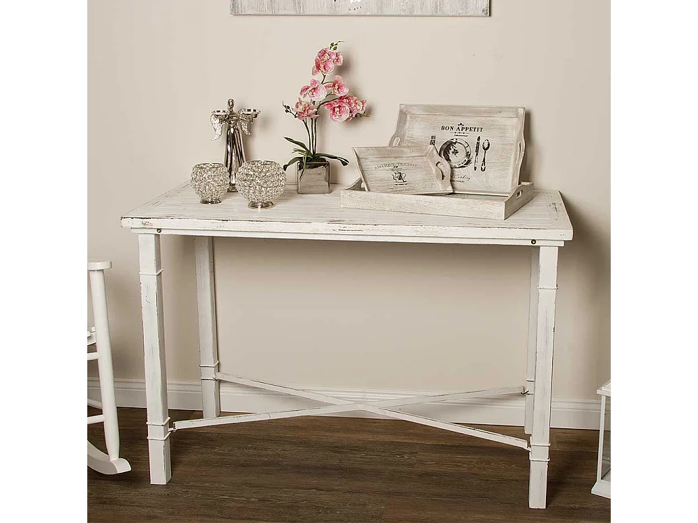 Konsoltisch Shabby Chic in Antikweiß Tanne Massivholz