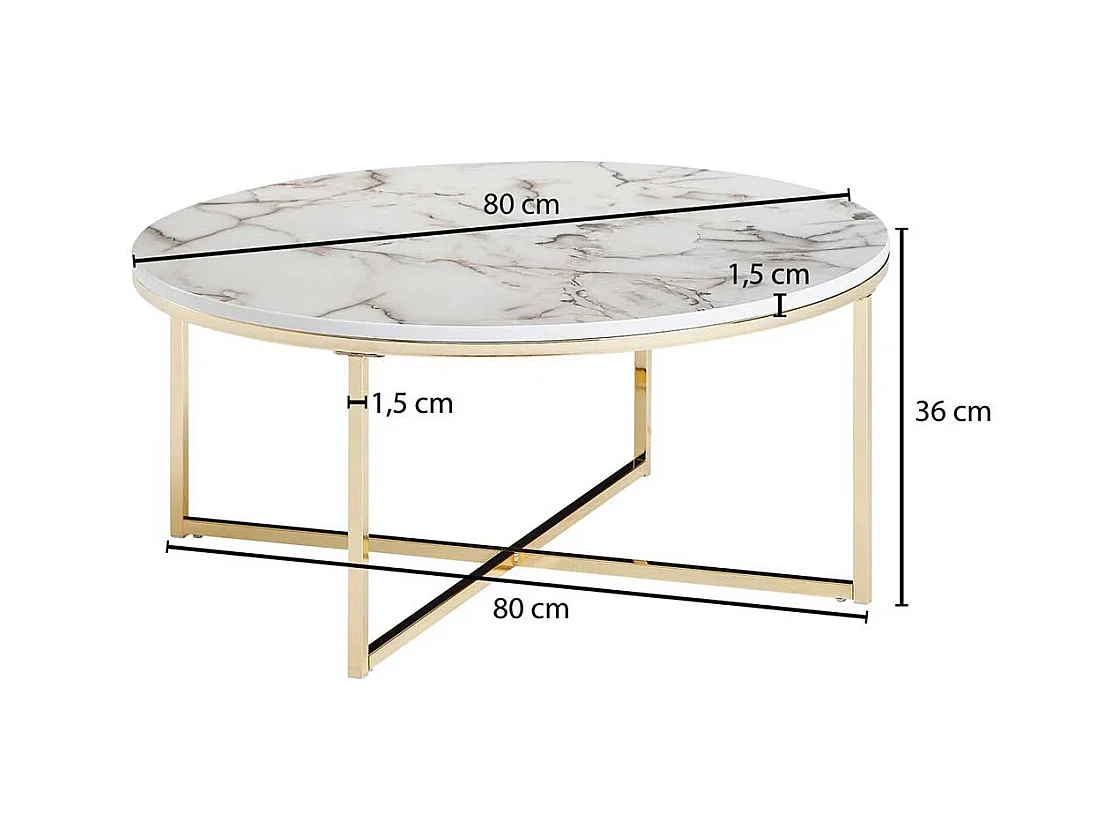 Couchtisch in Weiß Marmor Optik und Goldfarben rund