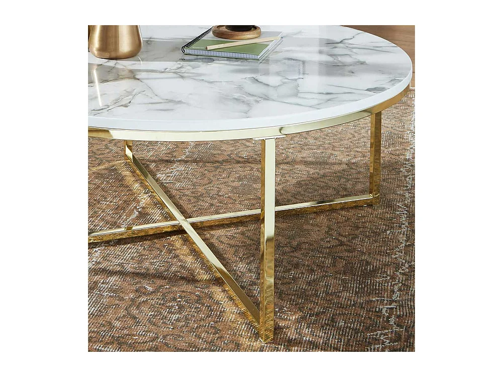 Couchtisch in Weiß Marmor Optik und Goldfarben rund