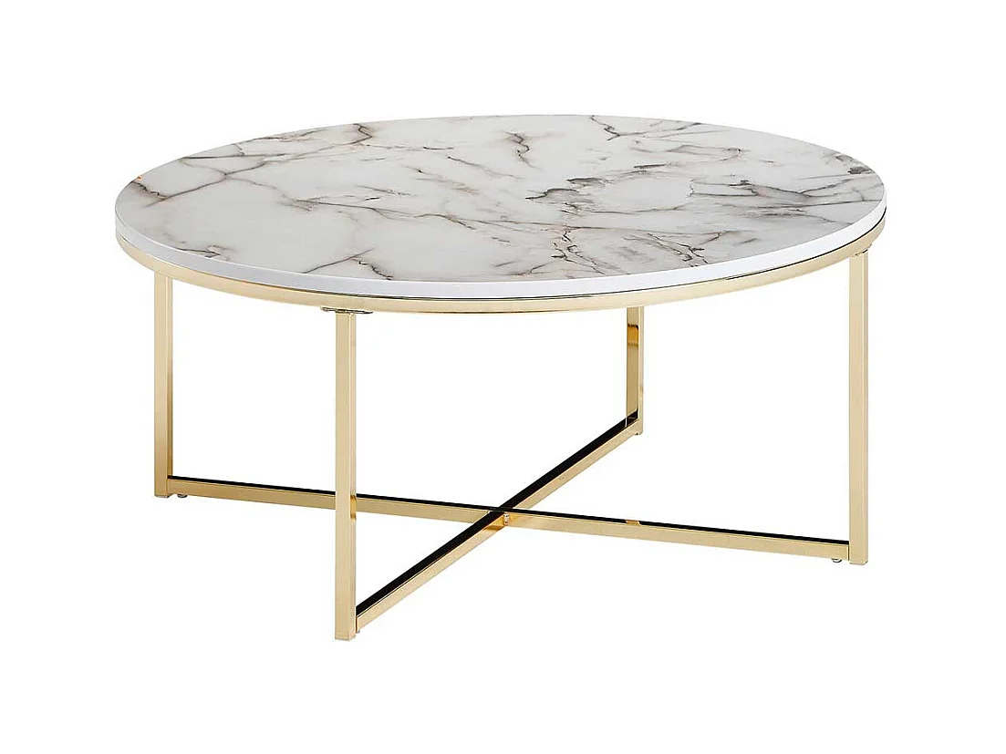 Couchtisch in Weiß Marmor Optik und Goldfarben rund