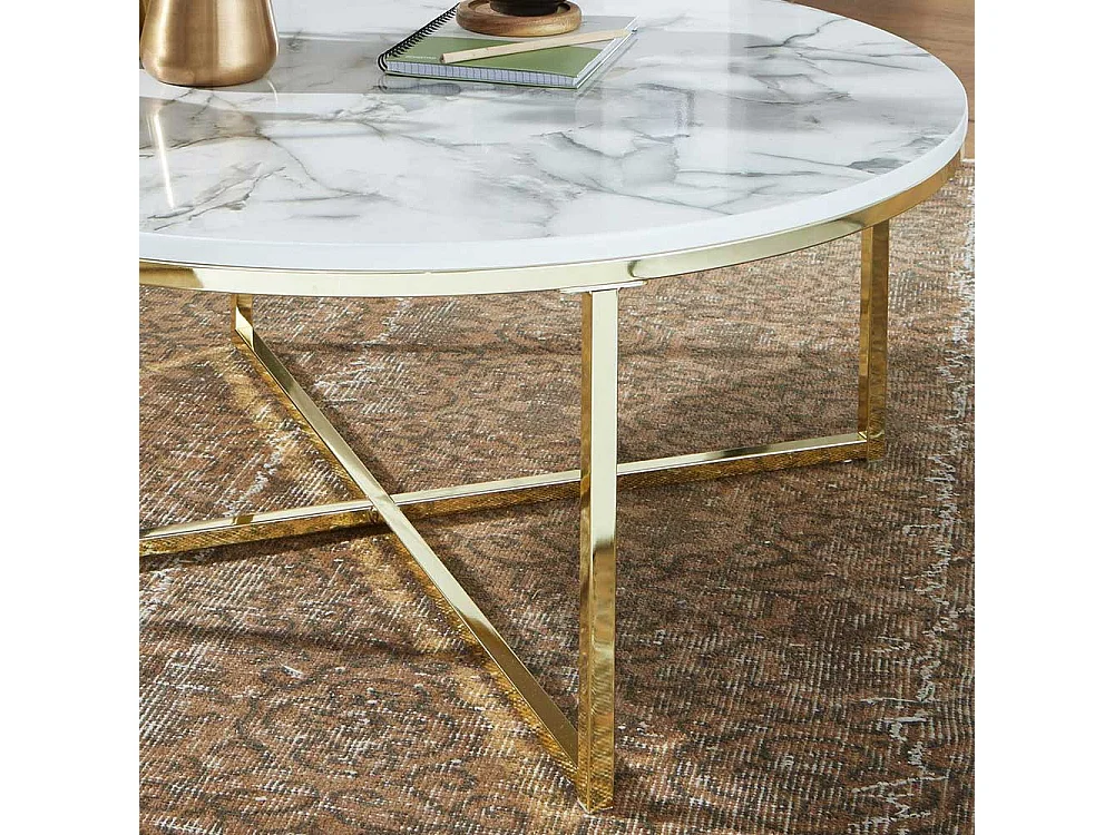 Couchtisch in Weiß Marmor Optik und Goldfarben rund