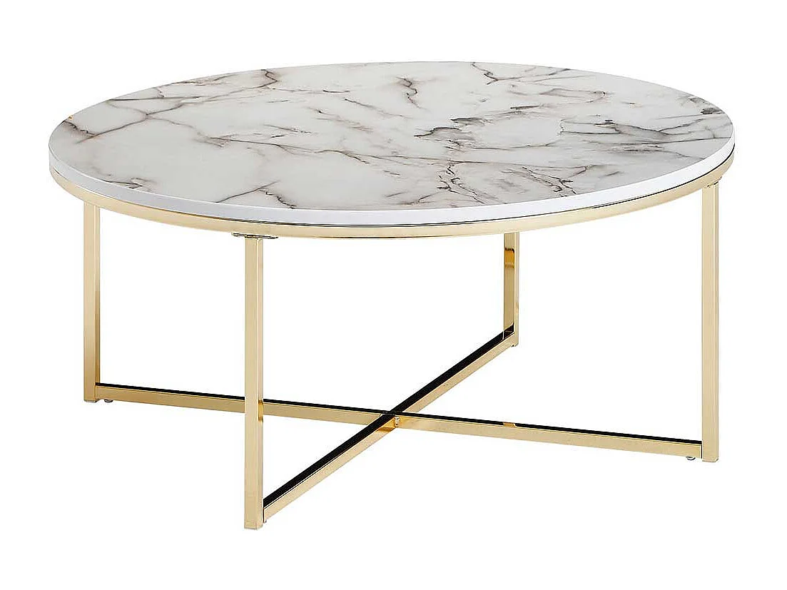 Couchtisch in Weiß Marmor Optik und Goldfarben rund