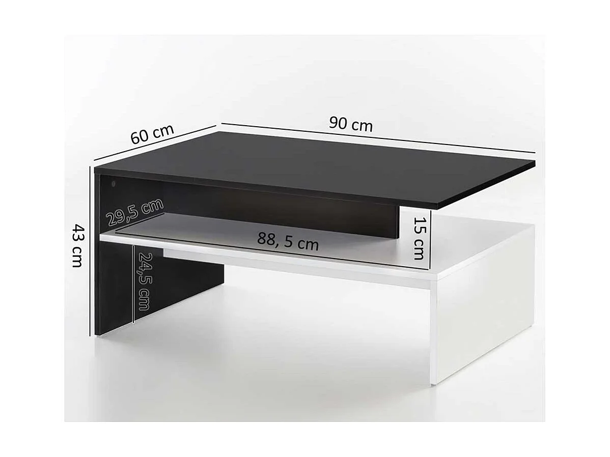 Couchtisch in Schwarz und Weiß 90 cm breit