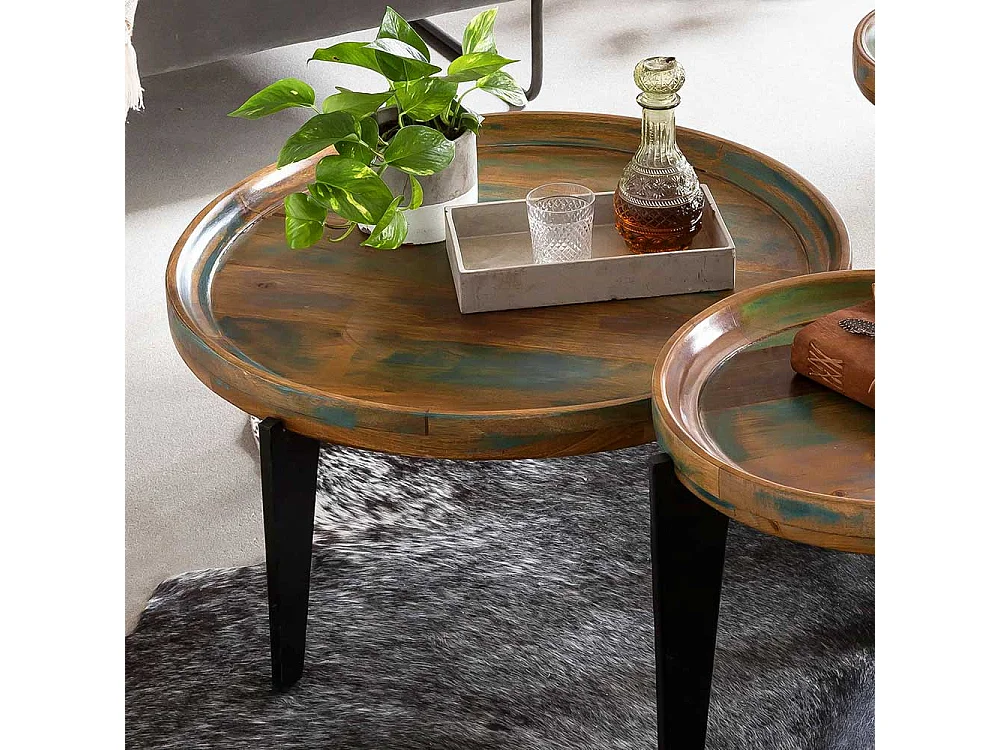 Runder Sofatisch in Bunt lackiert Shabby Chic Design