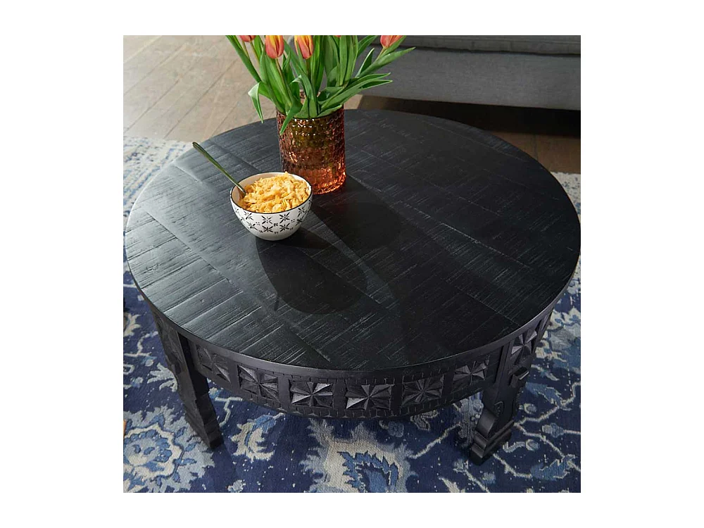 Orientalischer Couchtisch in schwarz lackiert runder Tischplatte
