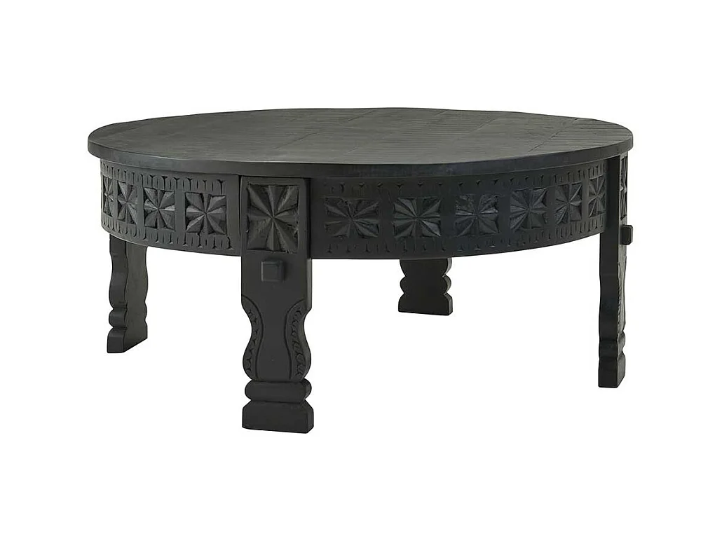 Orientalischer Couchtisch in schwarz lackiert runder Tischplatte