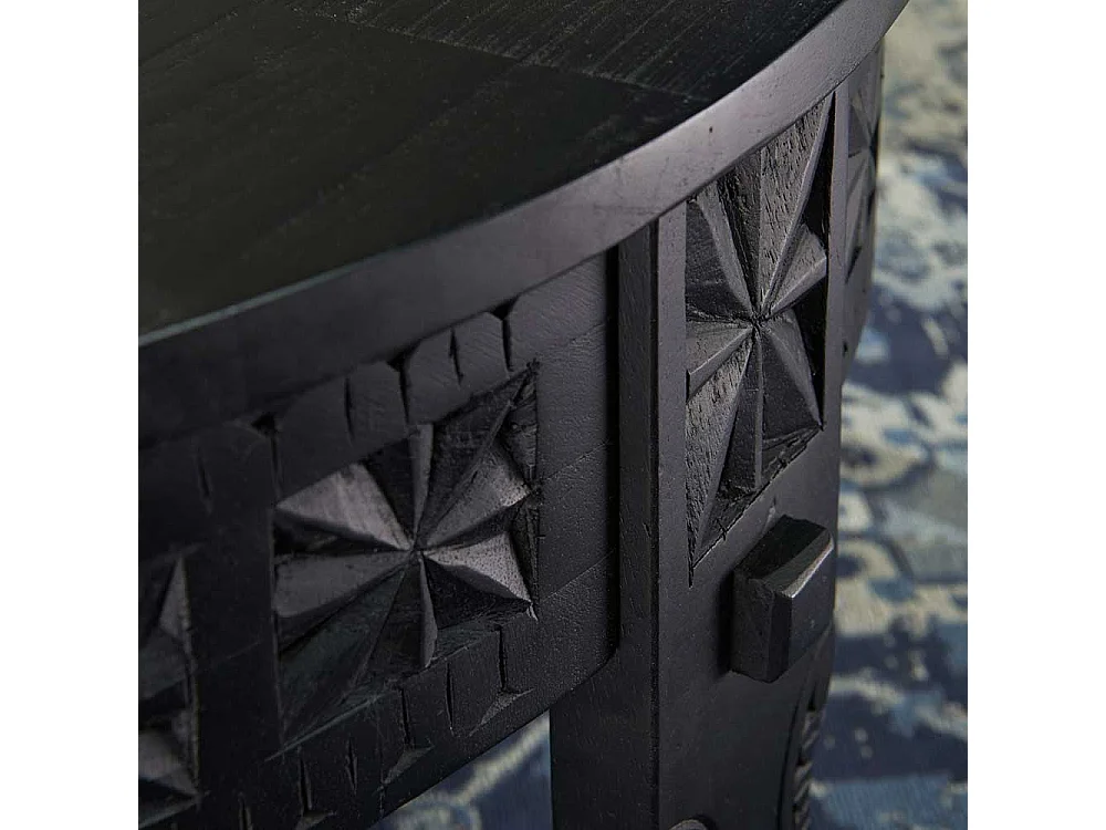 Orientalischer Couchtisch in schwarz lackiert runder Tischplatte