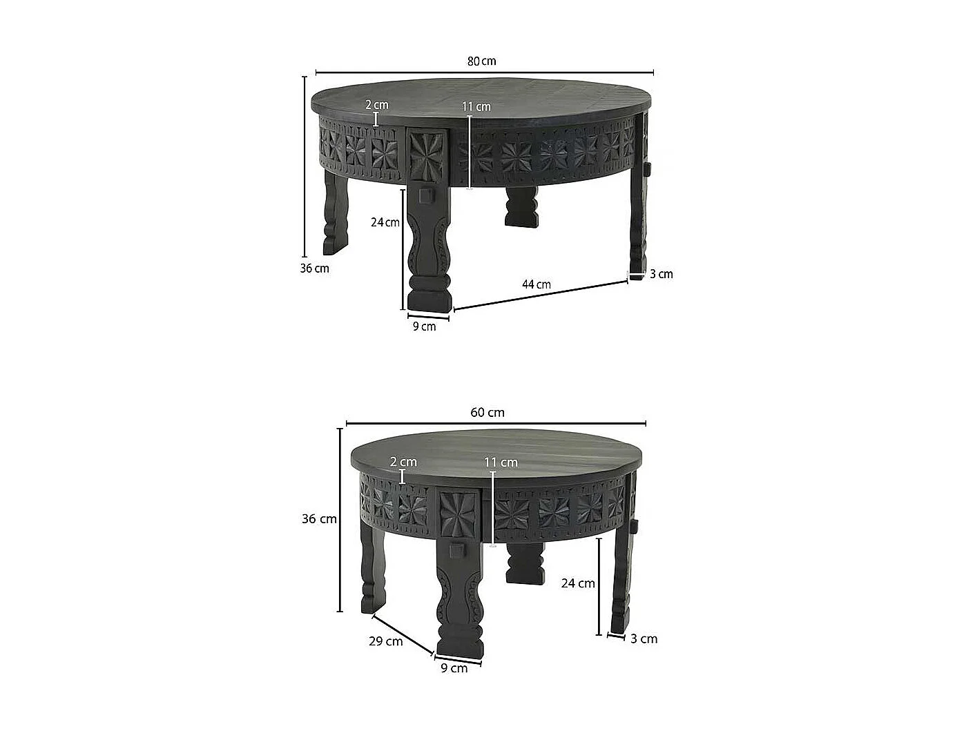 Orientalischer Couchtisch in schwarz lackiert runder Tischplatte