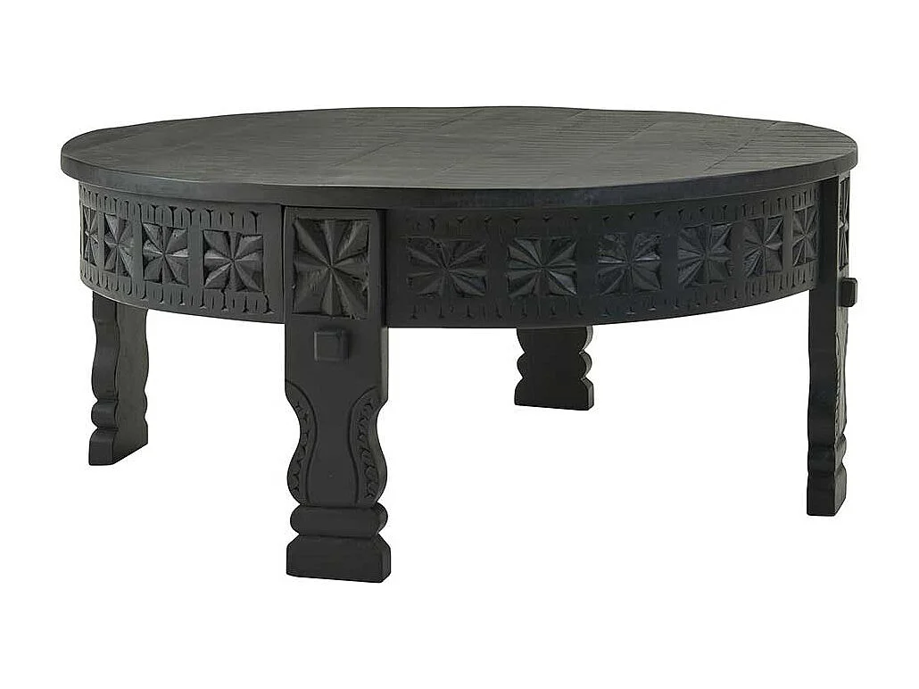 Orientalischer Couchtisch in schwarz lackiert runder Tischplatte