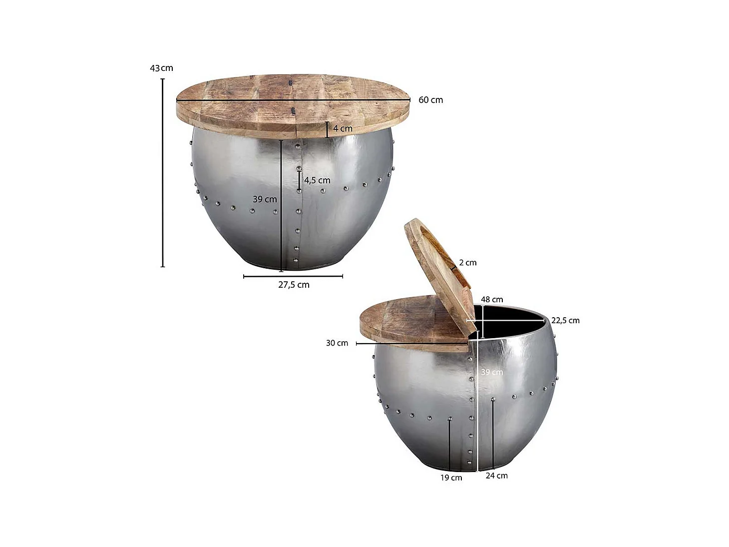 Factory Wohnzimmer Tisch mit Gestell in Trommelform Truhe