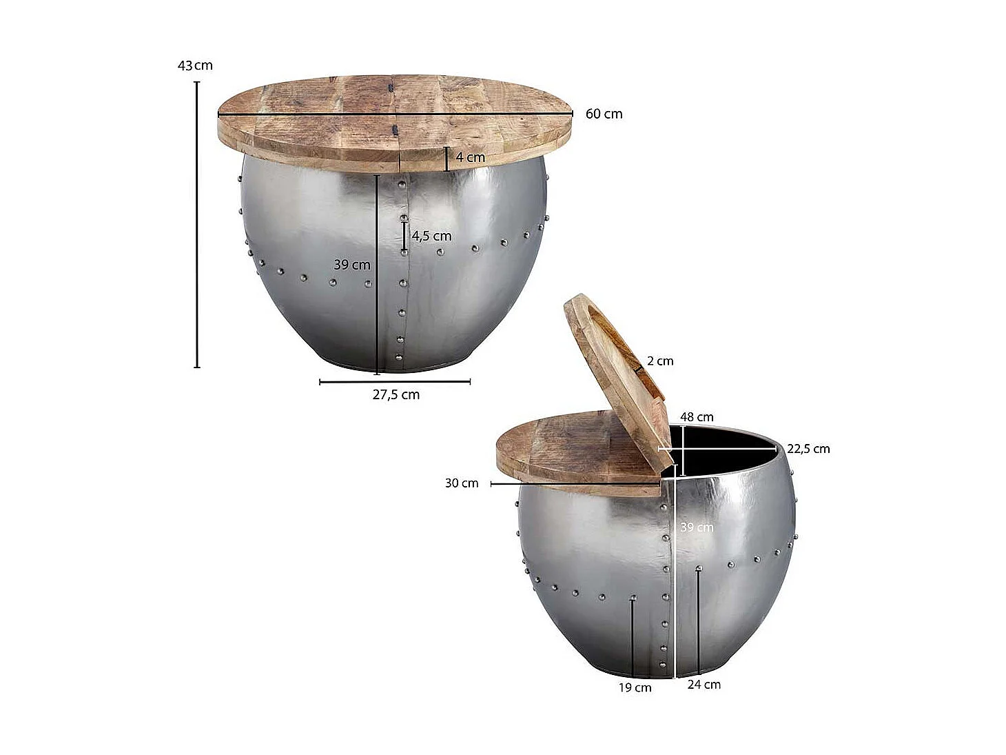 Factory Wohnzimmer Tisch mit Gestell in Trommelform Truhe