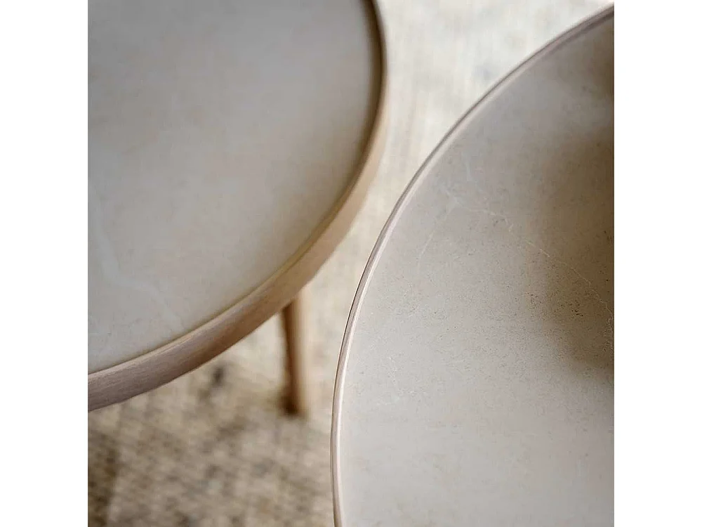 Moderner Sofatisch aus Keramik in Beige Eiche Massivholz