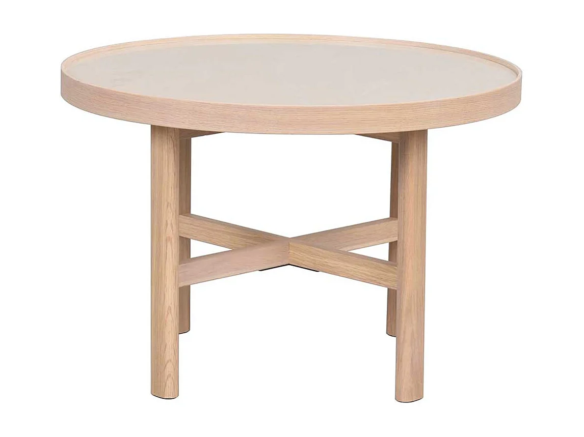 Moderner Sofatisch aus Keramik in Beige Eiche Massivholz