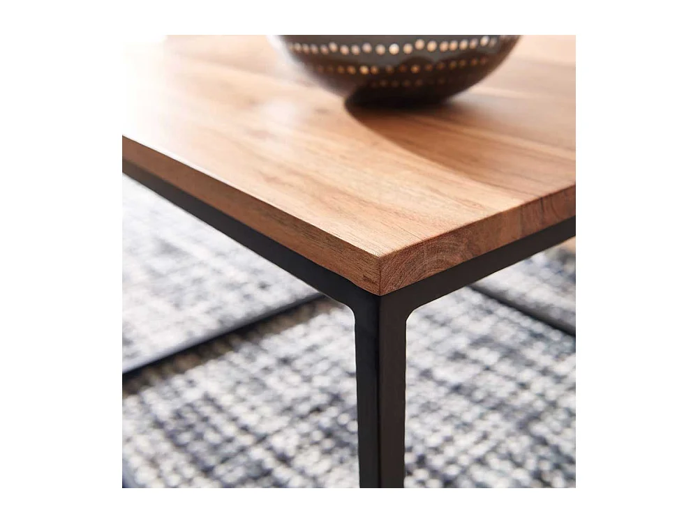 Sofa Tisch quadratisch aus Akazie Massivholz Metall