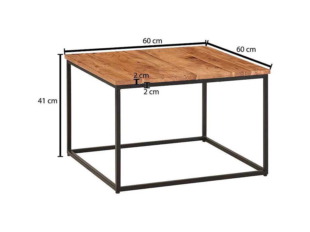 Sofa Tisch quadratisch aus Akazie Massivholz Metall