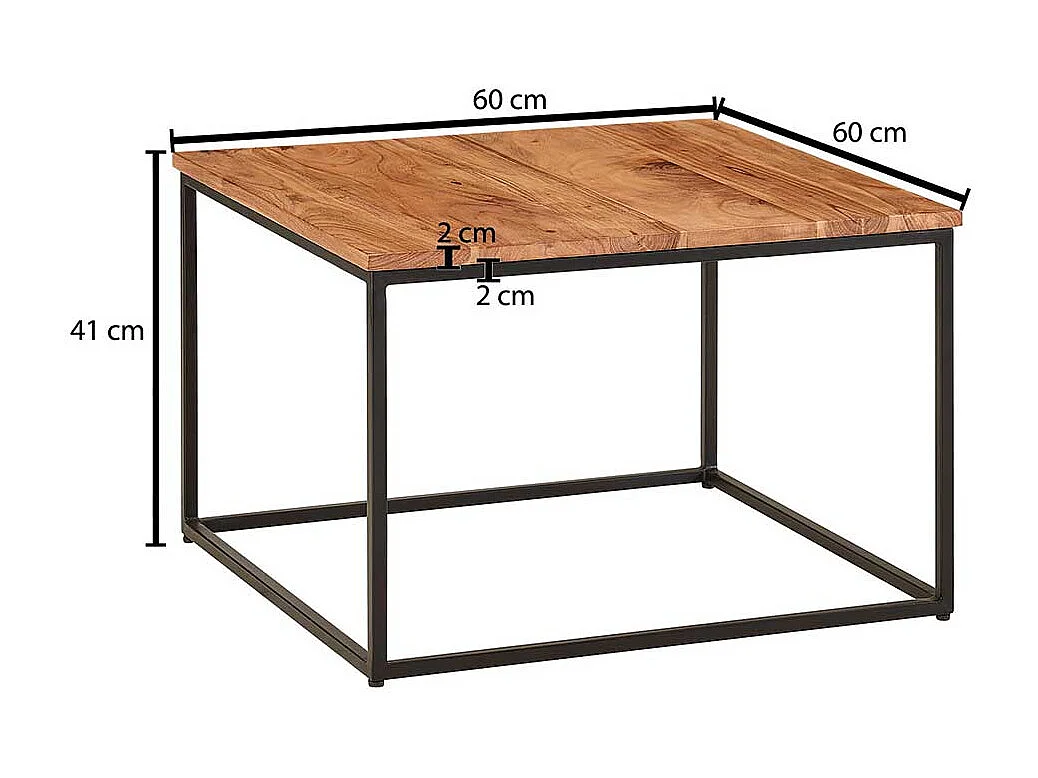 Sofa Tisch quadratisch aus Akazie Massivholz Metall