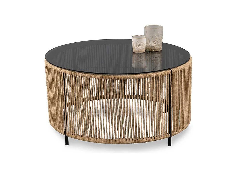 Wohnzimmertisch Sofatisch aus getöntem Glas und Geflecht