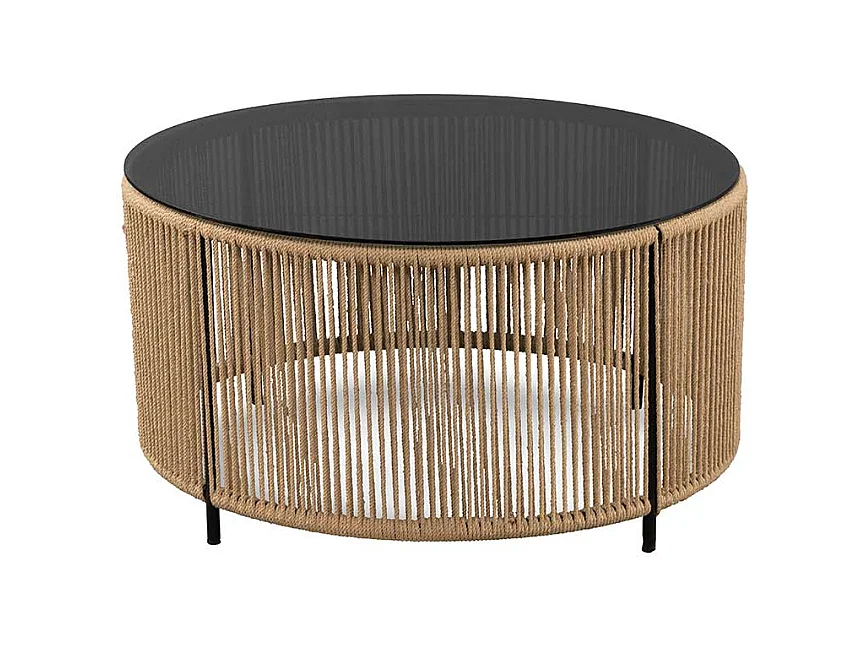 Wohnzimmertisch Sofatisch aus getöntem Glas und Geflecht