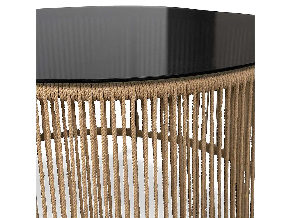 Wohnzimmertisch Sofatisch aus getöntem Glas und Geflecht