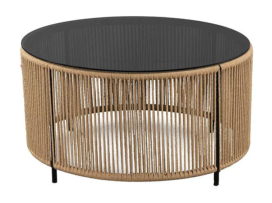 Wohnzimmertisch Sofatisch aus getöntem Glas und Geflecht