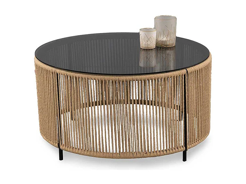 Wohnzimmertisch Sofatisch aus getöntem Glas und Geflecht