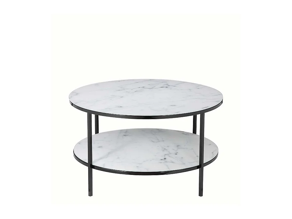 Runder Couchtisch mit Glasplatten Marmoroptik Weiß Grau