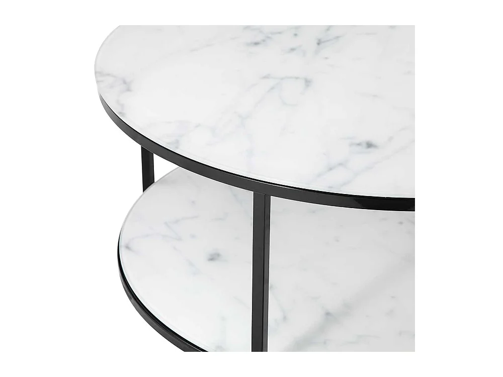 Runder Couchtisch mit Glasplatten Marmoroptik Weiß Grau